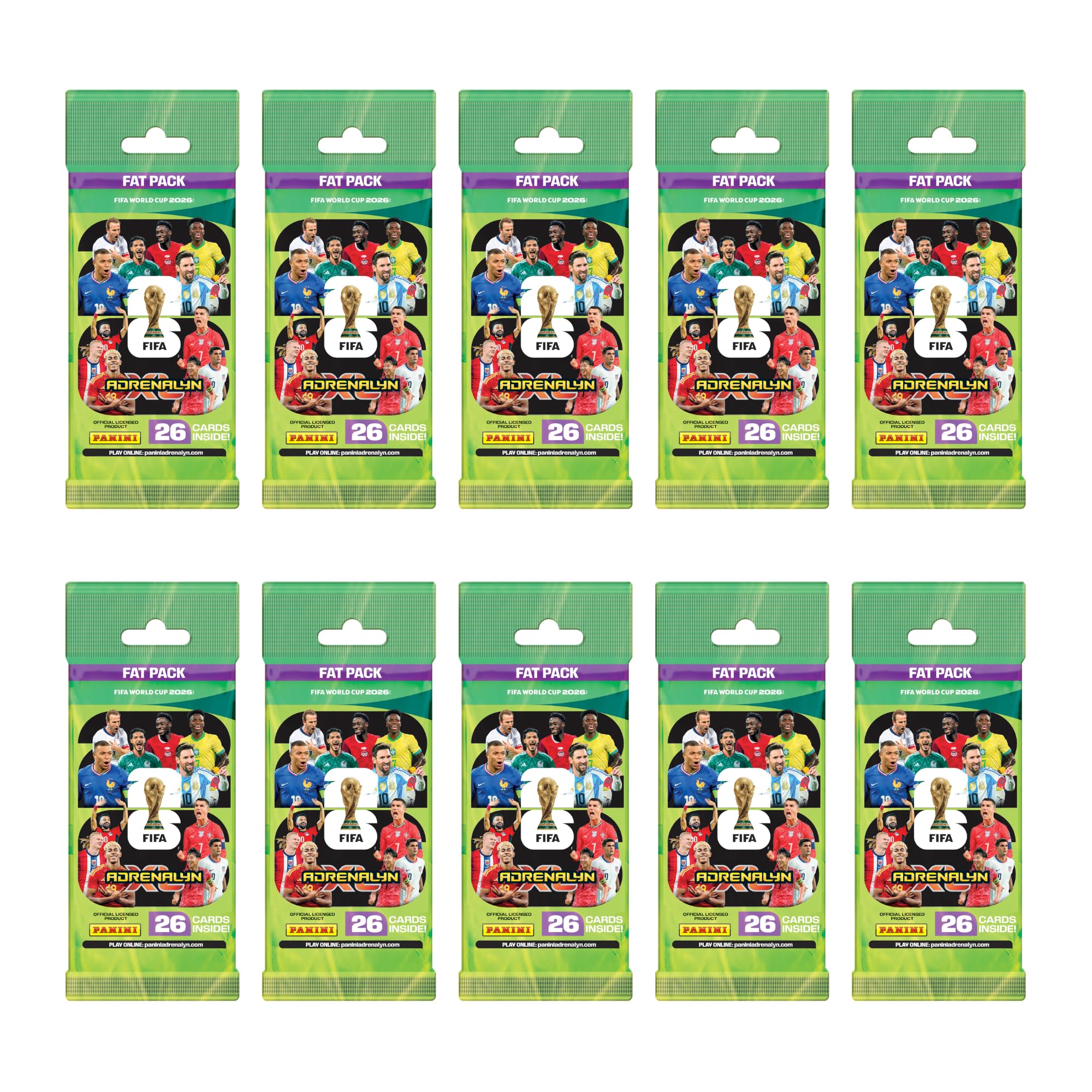 Panini Adrenalyn XL FIFA World Cup 2026 - Confezione da 10 carte da collezione ufficiali da calcio - Fat Box