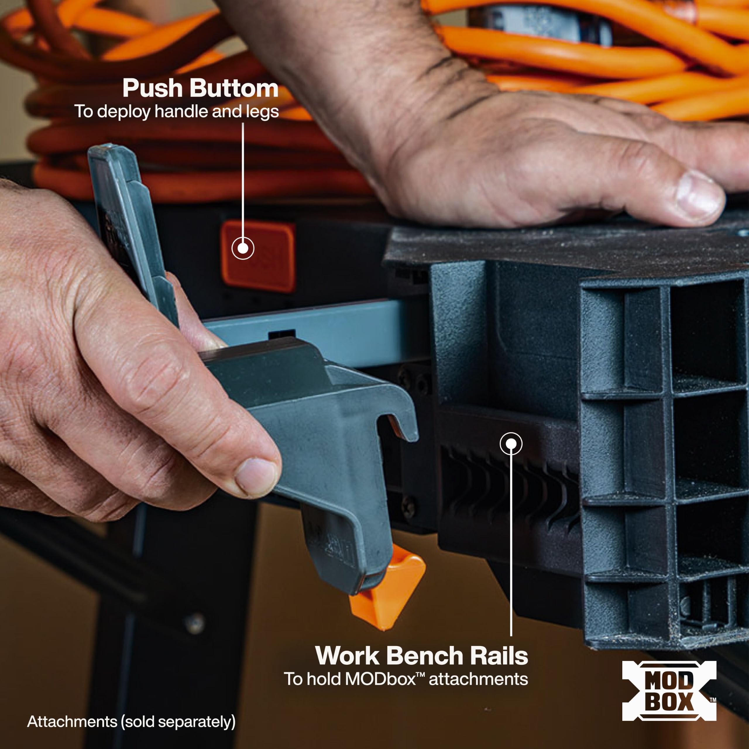 Klein Tools 54410MB MODbox Banco da Lavoro, Tavolo da Lavoro Pieghevole, Postazione di Lavoro Portatile, Capacità 453,6 kg, Compatibile con il sistema ferroviario MODbox