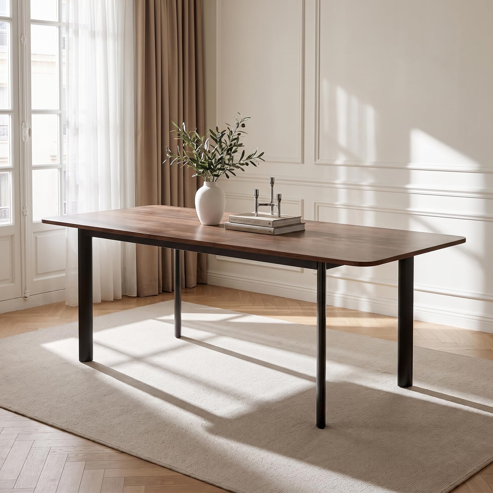 JIEXI Erweiterbarer Esstisch, 160-200 cm, Walnussholz, rechteckig, Küchentisch mit Metallbeinen, platzsparend, für Wohnzimmer, Wohnung