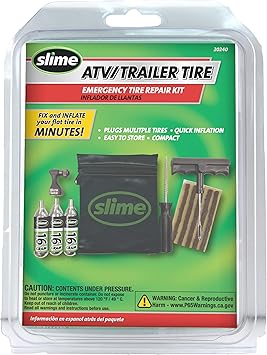Slime 20240 Tire Repair and Inflation Kit, Tubeless Tires, Trailer & ATV Emergency Puncture Repair, Quick and Easy, Contains Mini Inflator