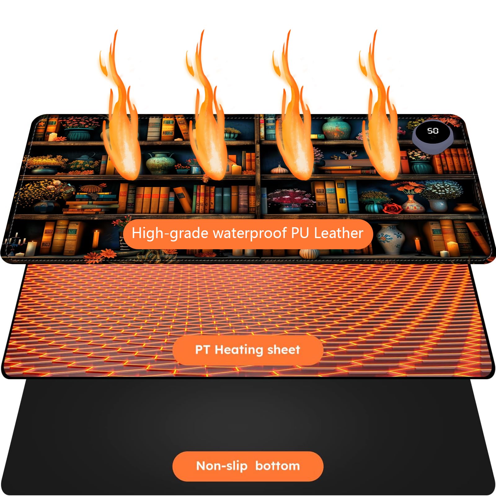 Tapis de souris chauffant avec 3 niveaux de chauffage et arrêt automatique de 3 heures, tapis de souris pour réchauffer les mains au bureau, à la maison, grand tapis de bureau sûr, chauffe-mains