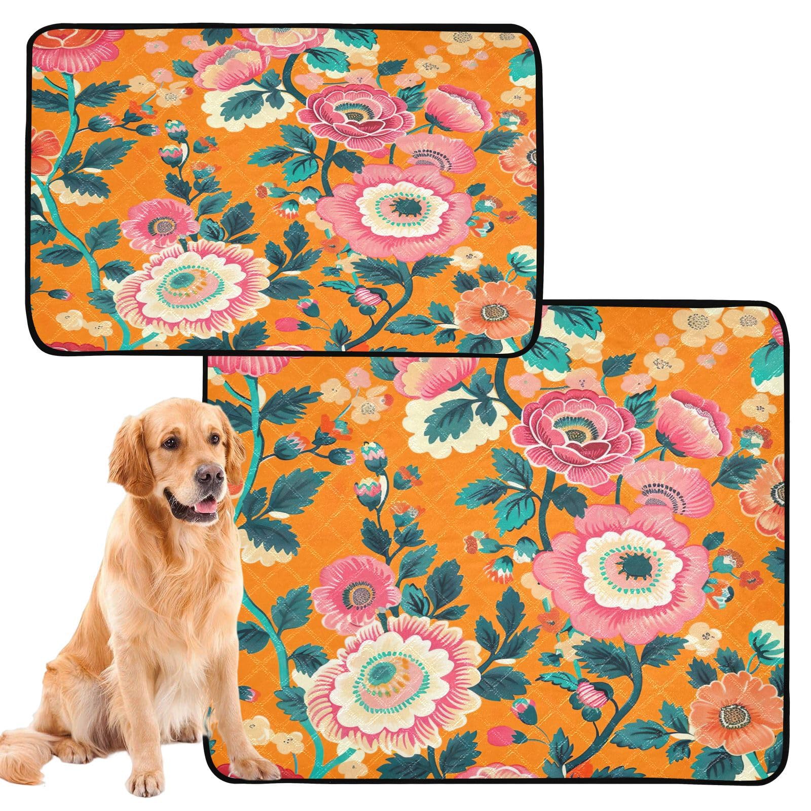 Ewusp A Retro Flowers Reusable Dog Training Pads 3Pcs Bsorbent & Quick Drying Pee Pads For Dogs Washable Puppy Pads Non Slip Pet Mats Potty Pads 50.8X61cm