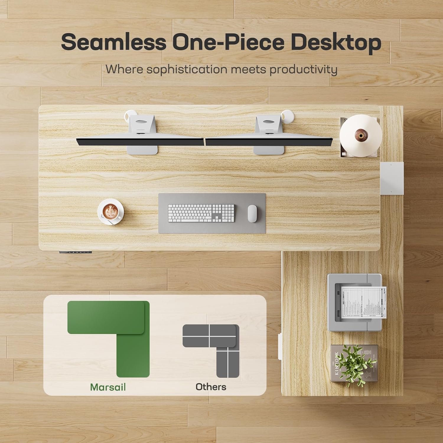 Marsail L-Shaped Executive Standing Desk with File Cabinet, 55" x 24" Electric Height Adjustable Stand up Desk, One-Whole Piece Desktop, Home Office Modern Computer Deskwith 4 Memory Presets