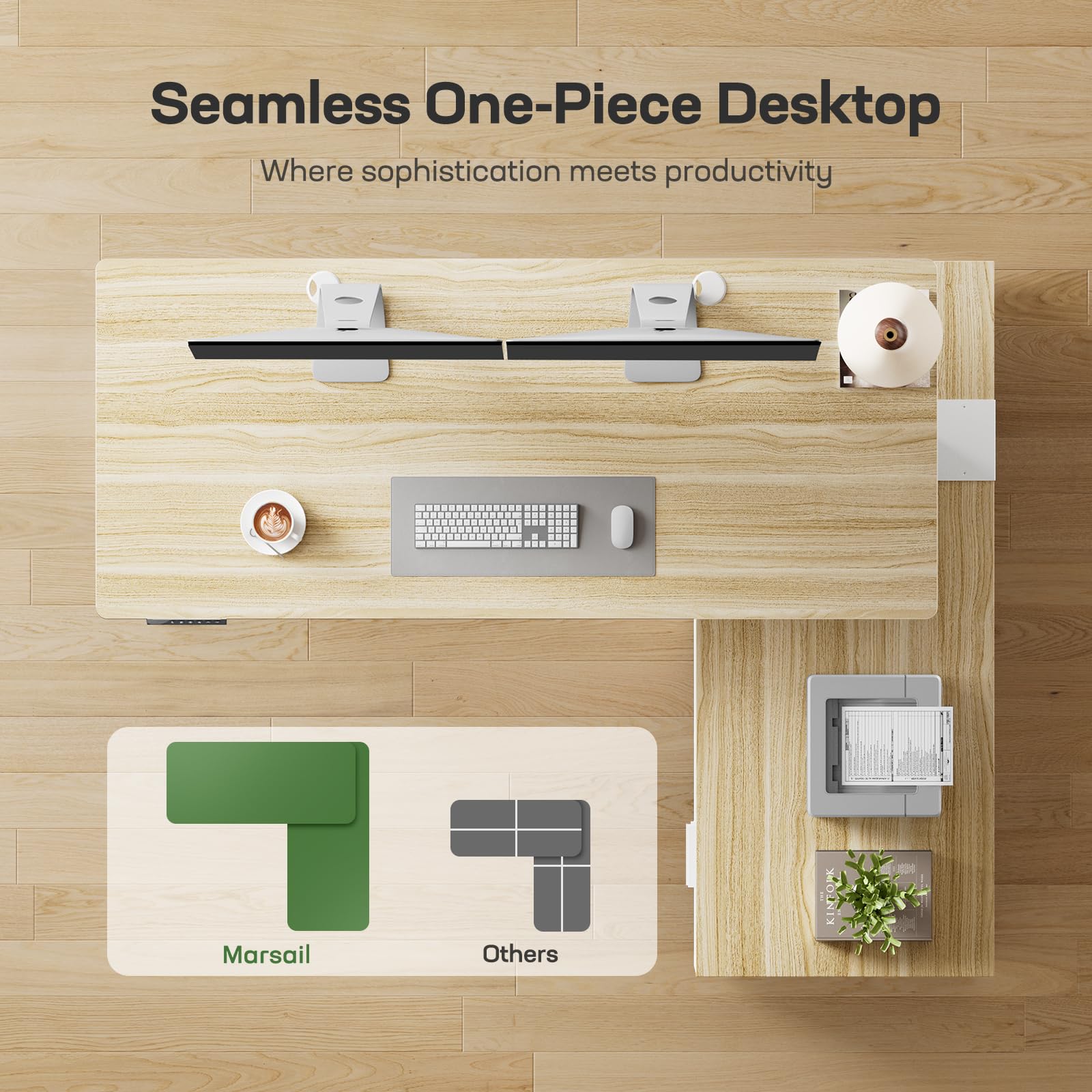 Marsail L-Shaped Executive Standing Desk with File Cabinet 55 x 24 Electric Height Adjustable Stand up Desk One-Whole — view 6