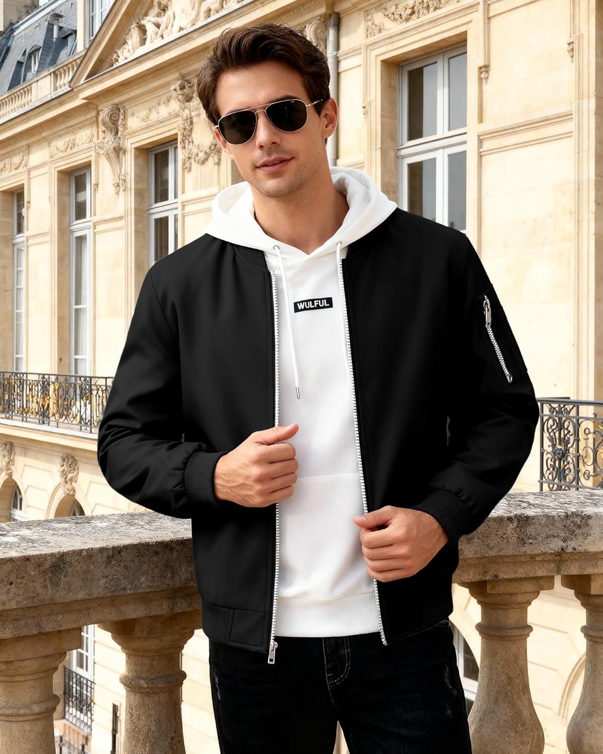 WULFUL Men's Bomber Jacket Lightweight Casual Windbreaker Zip Up Coat with Pocket - Image 5