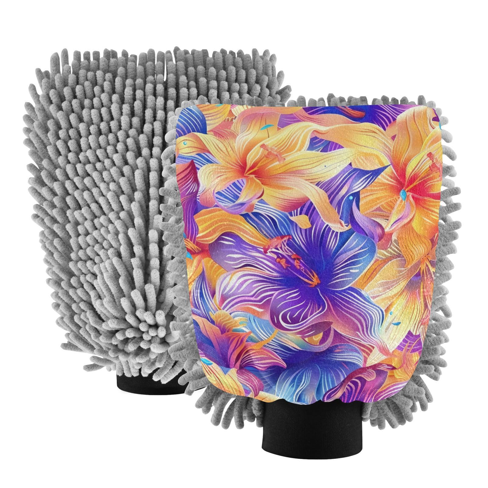 IOACIY Absorbent Microfiber Car Wash Drying Mitts, 2 Pack, Scratch-Free & Lint-Free, Rich Foam, Highly Absorbent, Double Sided, Wash Mitt Perfect for Car Washing, M, Flower (20)