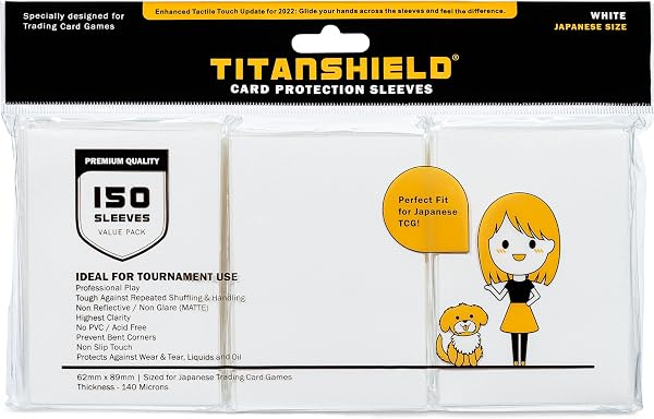 TitanShield (150 buste) piccole dimensioni giapponesi carte da scambio carte protettive compatibile con Yu-Gi-Oh!, Cardfight!! Vanguard & Photocards (bianco) - 1