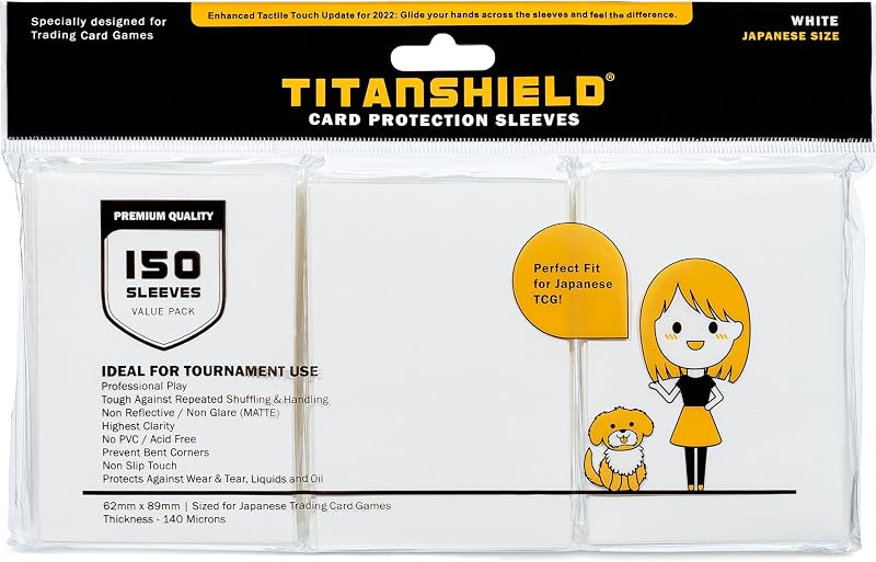 TitanShield (150 buste) piccole dimensioni giapponesi carte da scambio carte protettive compatibile con Yu-Gi-Oh!, Cardfight!! Vanguard & Photocards (bianco)