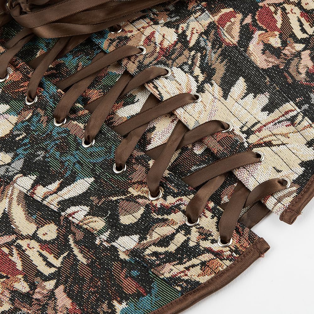 Women Renaissance Corset-Bustier-Tops - Floral Vintage Boned Jacquard Bustier Vest Lace-Up Overbust Corset for Going Out - Image 6