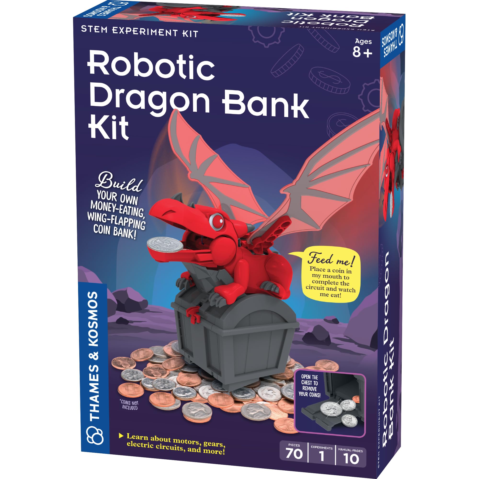 Thames & Kosmos Robotic Dragon Bank Kit | Hands-on STEM Construction Toy, Build a Mechanical Dragon Coin Bank, Explore Electric Circuits & Engineering