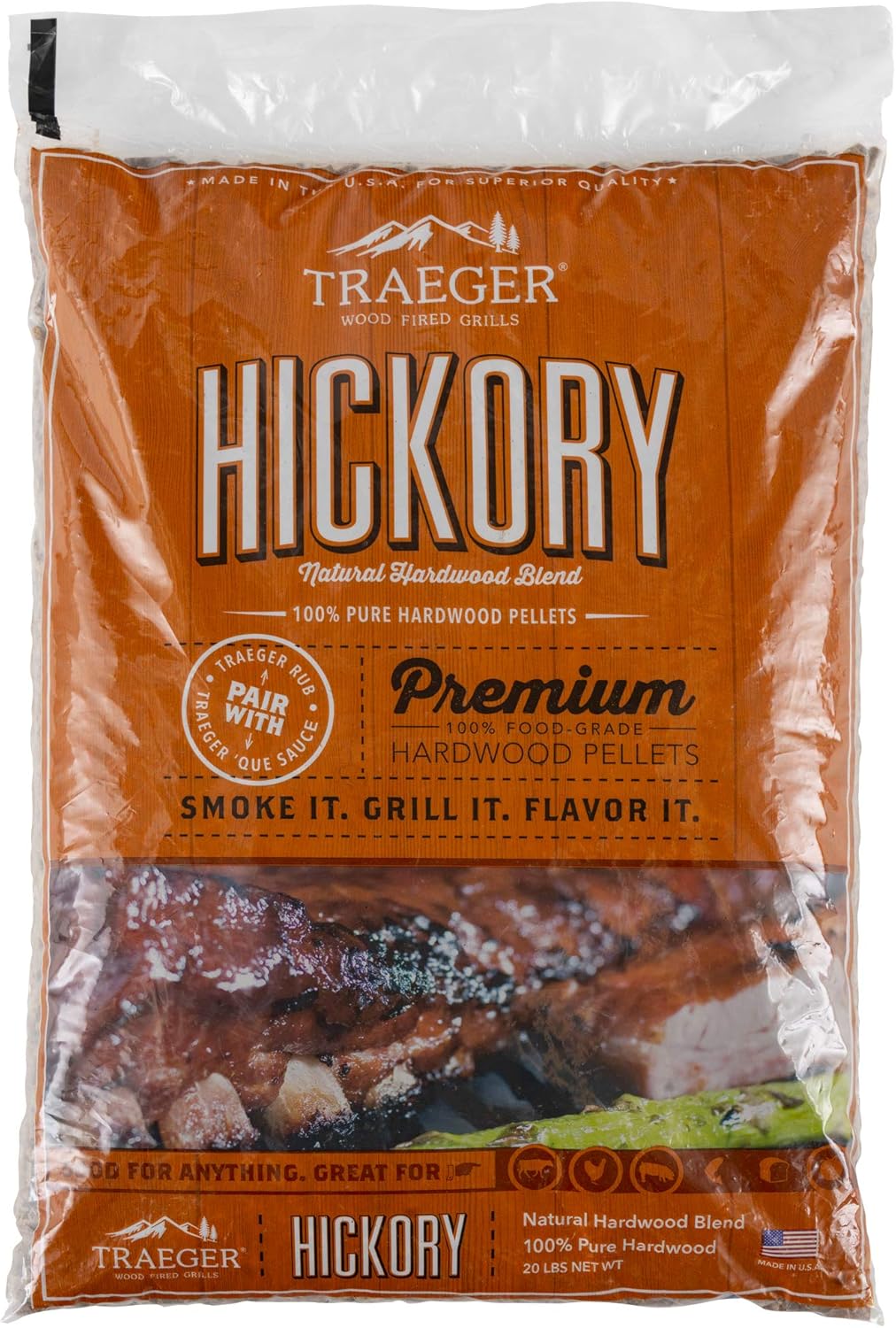 Traeger Grills PEL331 Signature Blend 100% All-Natural Hardwood Pellets - Grill, Smoke, Bake, Roast, Braise, and BBQ (20 lb. Bag) & PEL319 Hickory 100% All-Natural Hardwood Grill Pellets : Patio, Lawn & Garden
