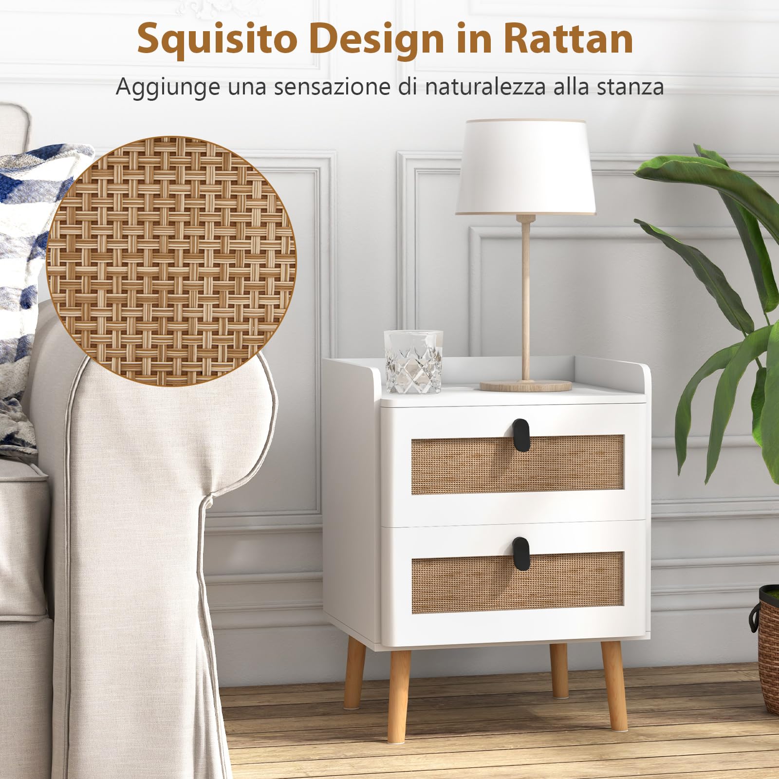 COSTWAY Comodino da Camera da Letto in Legno, 45 x 40 x 57 cm