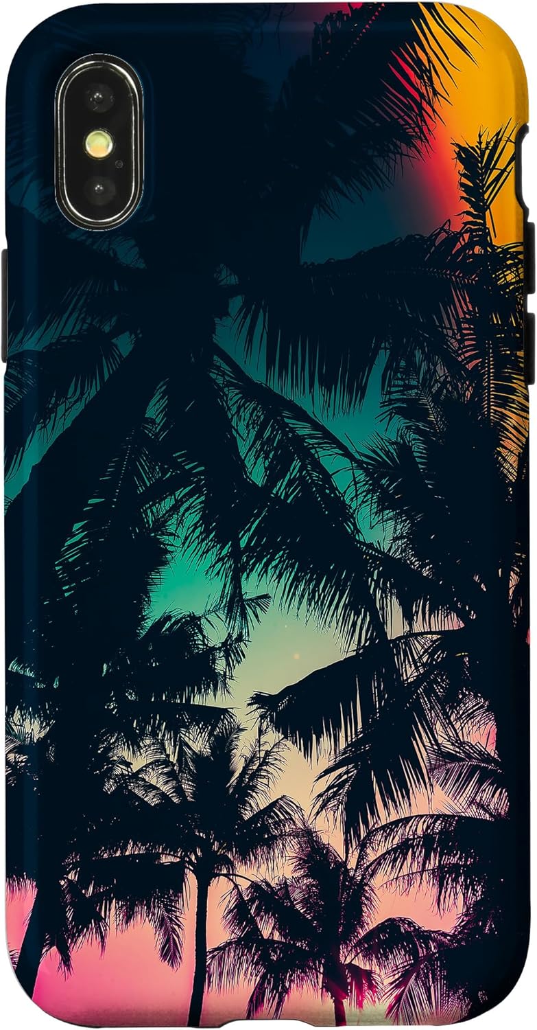Tropical Paradise Sunrise Beach Purple Palm Tree Hawaiian Case for iPhone 13