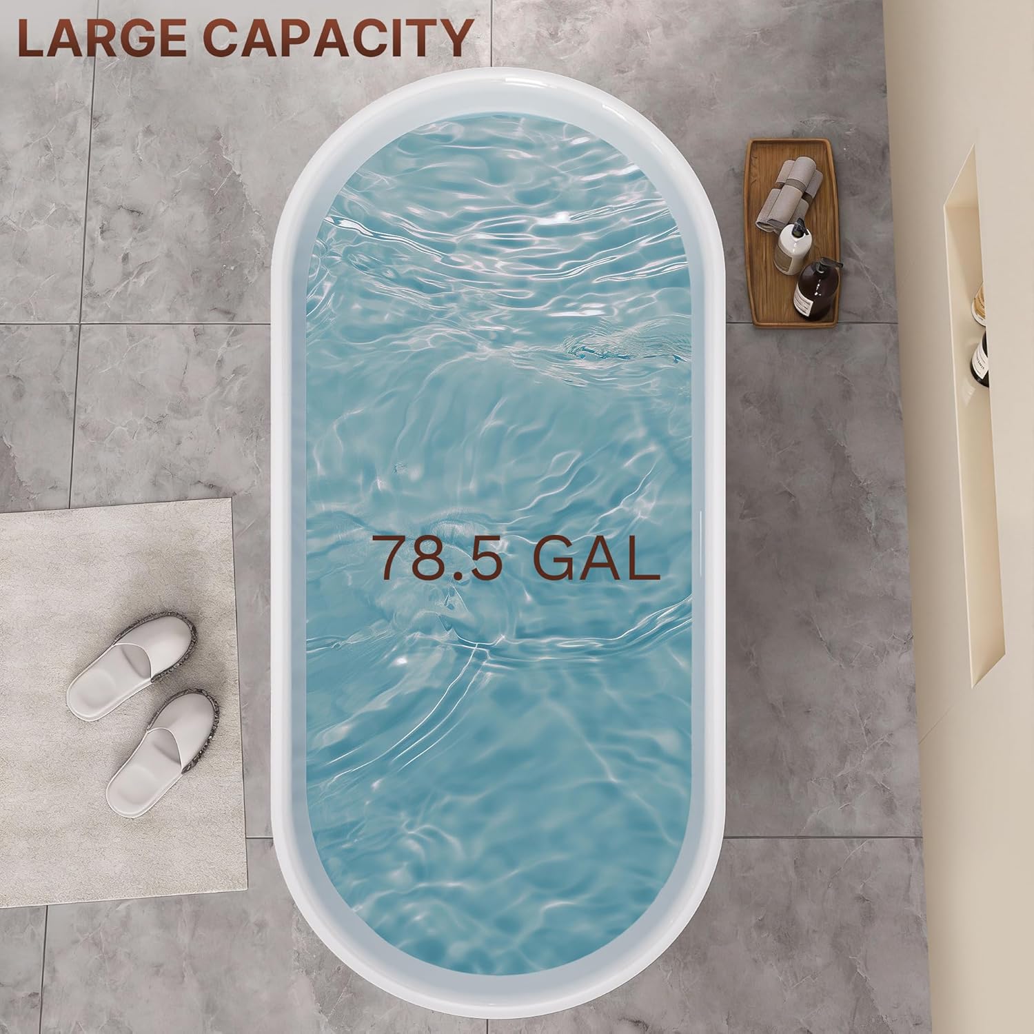 67" Freestanding Bathtub, Oval Deep Soaking Tub for Bathing, Modern Stand Alone Acrylic Bath Tub, with Integrated Overflow & Pop-Up Drain, cUPC Certified, Glossy White Finish