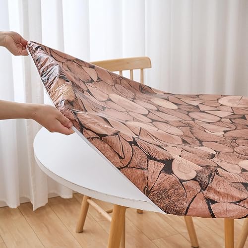 Miniatura 9 de LIBERECOO Mantel redondo de vinilo ajustable impermeable con bordes elásticos, color blanco puro, manteles de plástico para interiores y exteriores,