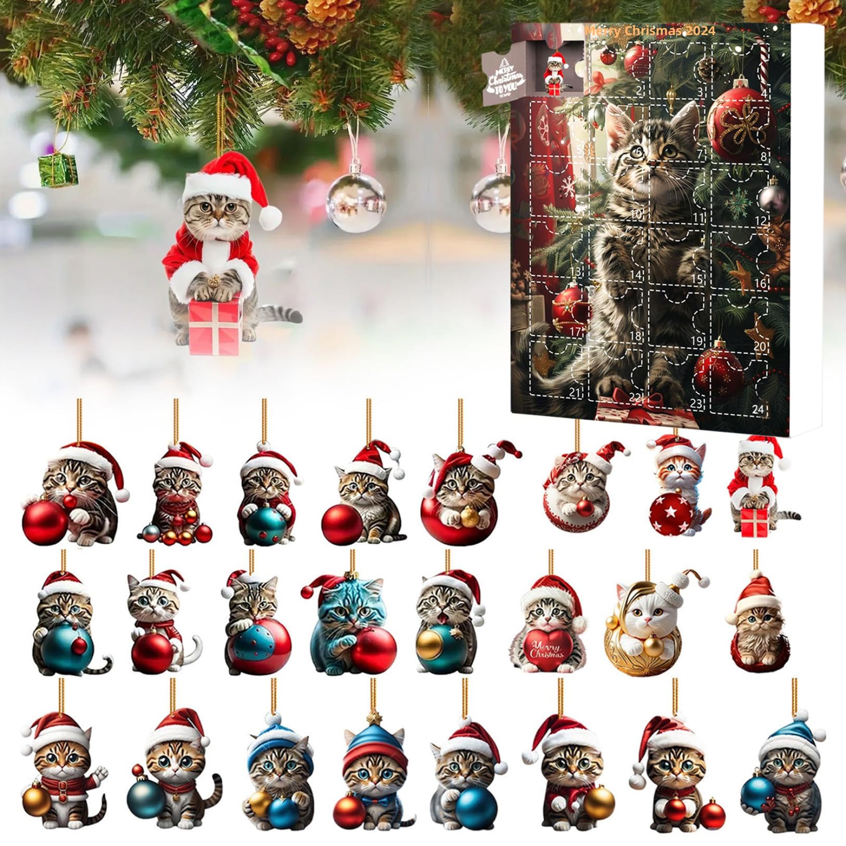 CAKEEYUM Christmas Advent Calendar 2024 24 Days Christmas Countdown Calendar Gift, Cat Advent, Style 1 2024 Countdown Cat Christma