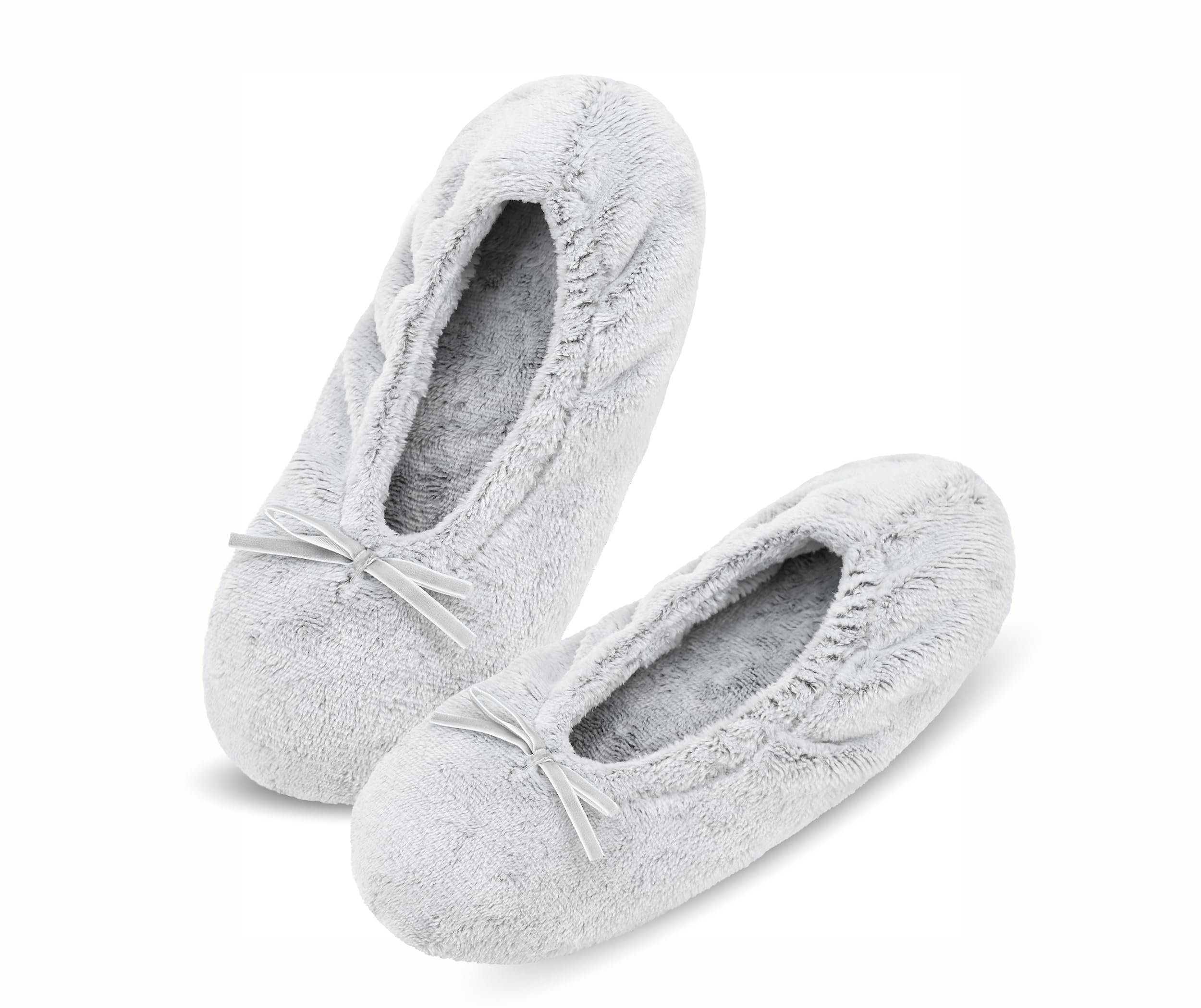 Keyela Women's Ballerina House Slippers with Soft Tie Bow and Suede Sole, Non-Slip Bedroom Slippers Socks
