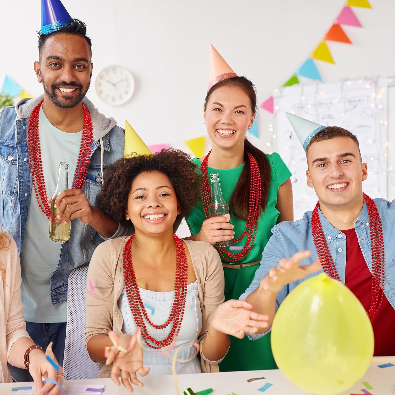 100 PCS Christmas Beads Bulk, 33" Valentines Day Beads Necklaces, Mardi Gras Beads Necklaces Bulk, Red Round Beads For Parade Throw Carnival Accessories Party Supplies Favors - Image 7