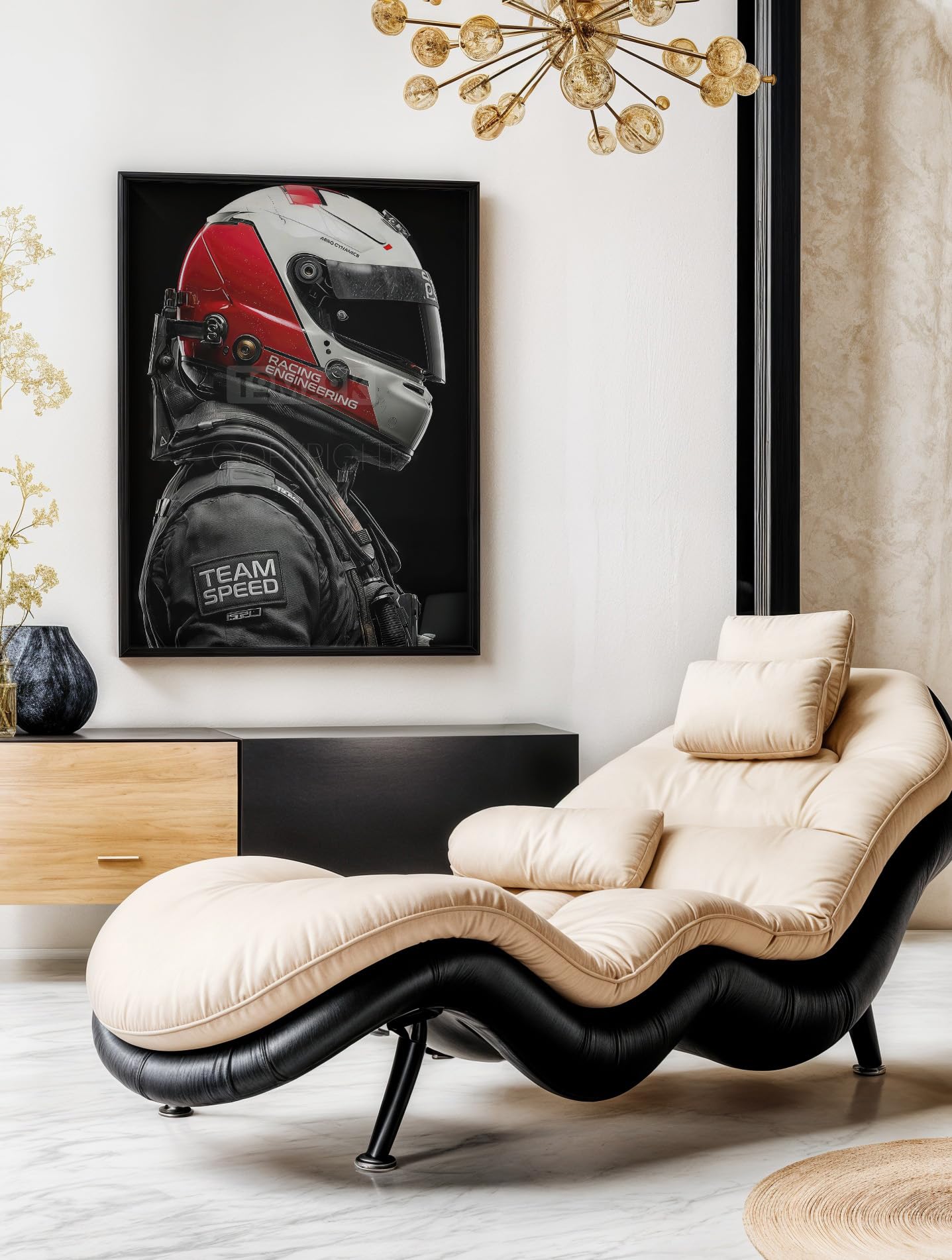 Tomaok® - Póster con impresión de cartel (marco no incluido), diseño de piloto de carreras de estilo futurista intenso, casco de carreras y espíritu circuito, decoración de fotos automotriz