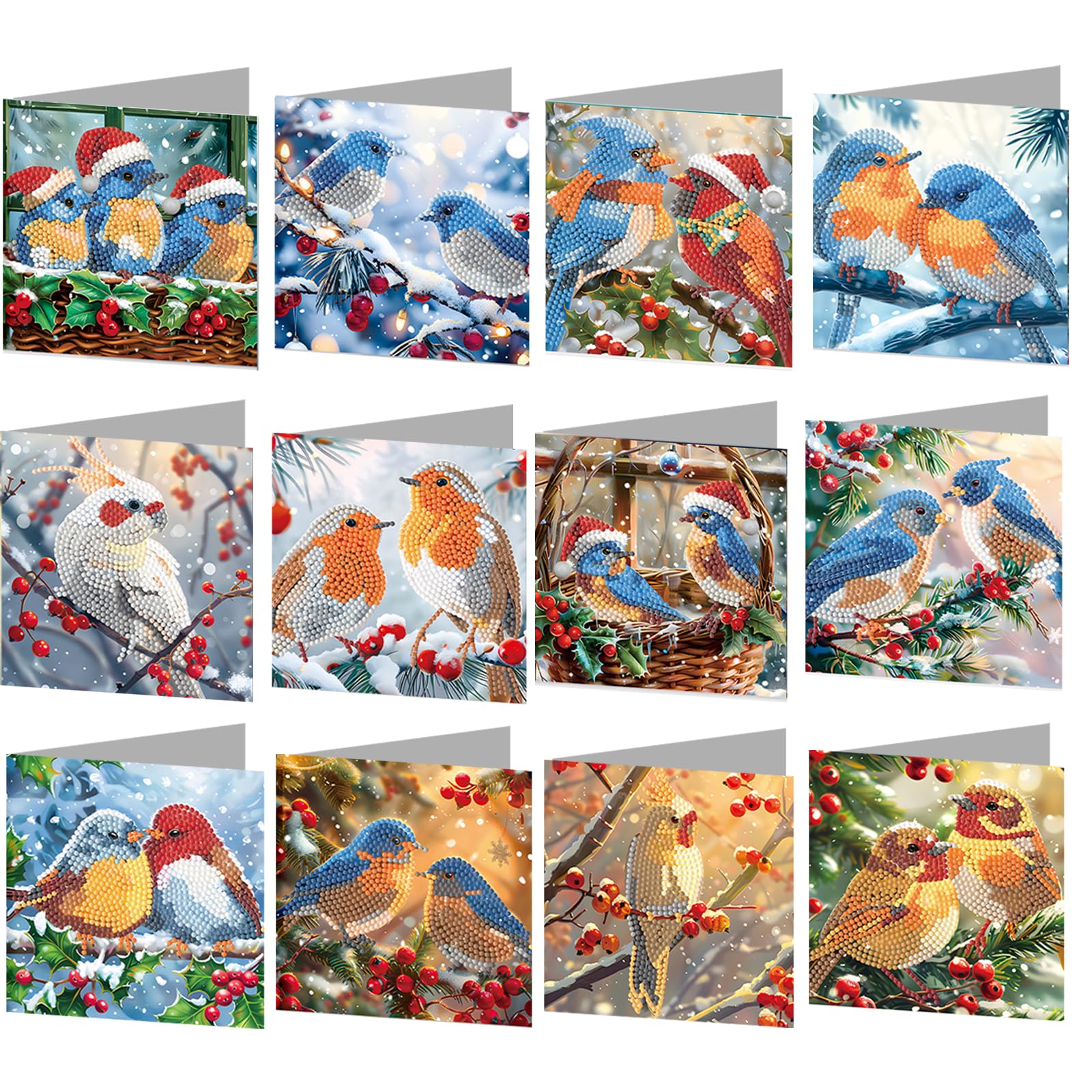 POETRYDRAW 12 PCS DIY Snowbird Diamond Art Greeting Card Set with Envelopes - 5D Rhinestone Arts Postcards for Adults, Gifts, Families & Friends (Snowbird)