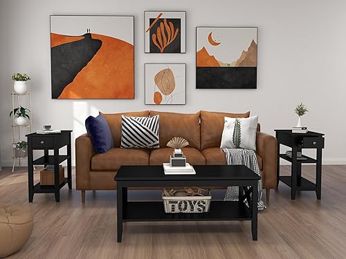 Miniatura 2 de ChooChoo Juego de 2 mesas auxiliares para sala de estar, mesa auxiliar estrecha con cajón y estante, mesa auxiliar de sofá de 3 niveles para espacio