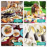 Vista 7 de Juego de cuchillos de queso de mármol dorado y negro, accesorios de tablero de charcutería con mango de cerámica, esparcidor de mantequilla, De