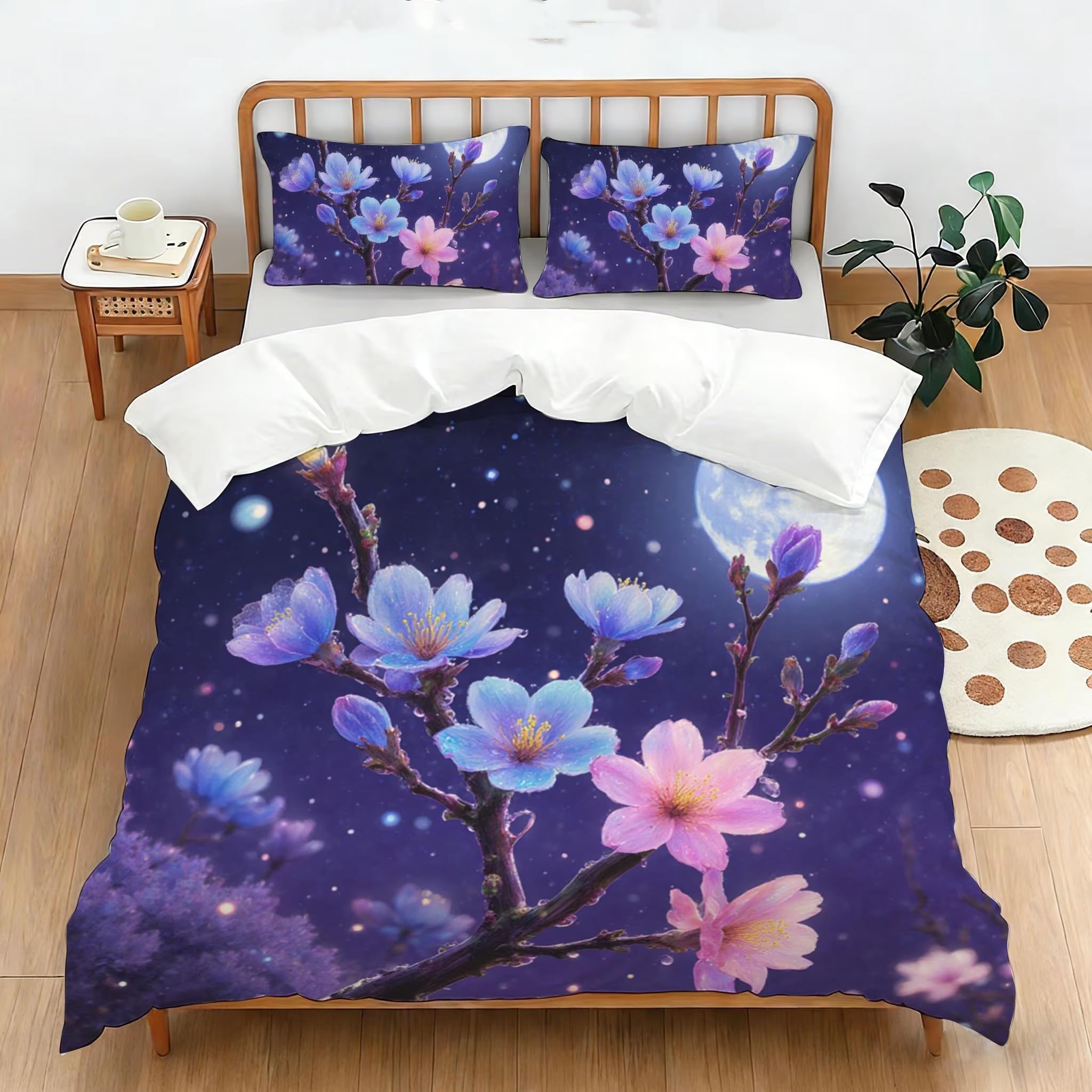 Housse de couette 200x200 violette avec 2 taies d'oreiller pour lit 2 personnes