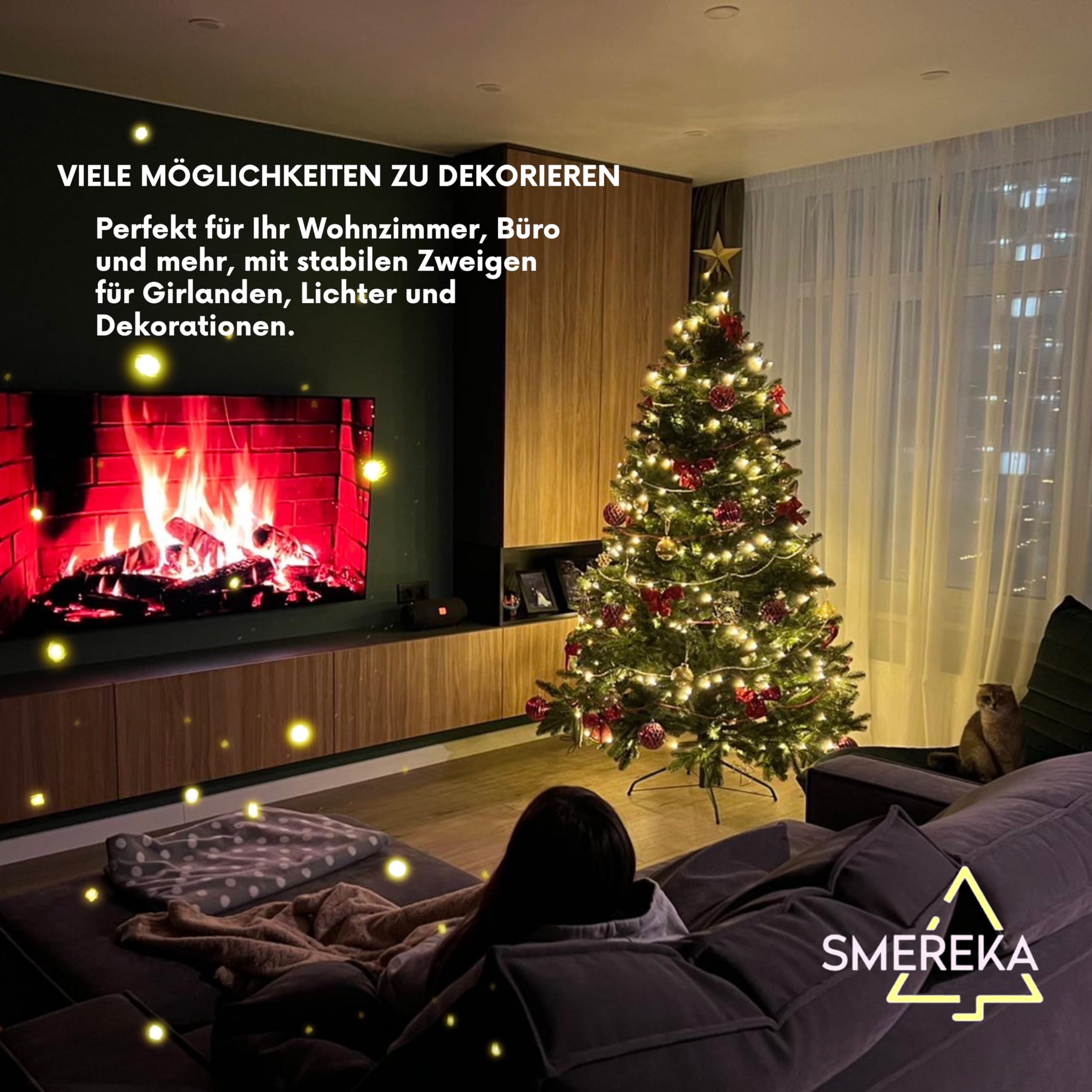 SMEREKA® Künstlicher Weihnachtsbaum 180 cm [Spritzguss 100% 3D-Zweigen mit 2155 Spitzen, dicht] Naturgetreuer, Made in EU - Nordmanntanne Tannenbaum Künstlich mit Metallständer - Christbaum