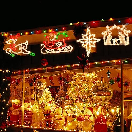 Miniatura 6 de Luces de silueta de ventana de Navidad, paquete de 4 letreros iluminados para decoración de Navidad, juego de luces decorativas de ventana de 16