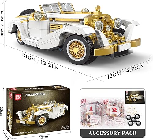 Miniatura 8 de Mould King 10003 Classic Car Model Kit, MOC Vintage Car Building Blocks Set, Gift for Kids Age 8+/Adults Collections Enthusiasts (868+ Pieces,