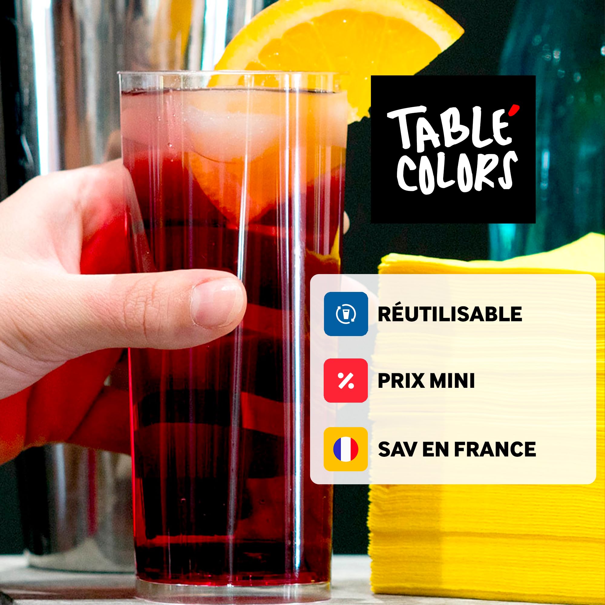 Table'Colors 100 Verres Tube 30 cl Lavables et Réutilisables - Fabriquée en France - Parfaits pour Cocktails et Apéritifs - Jus d'orange - Soda - Pastis