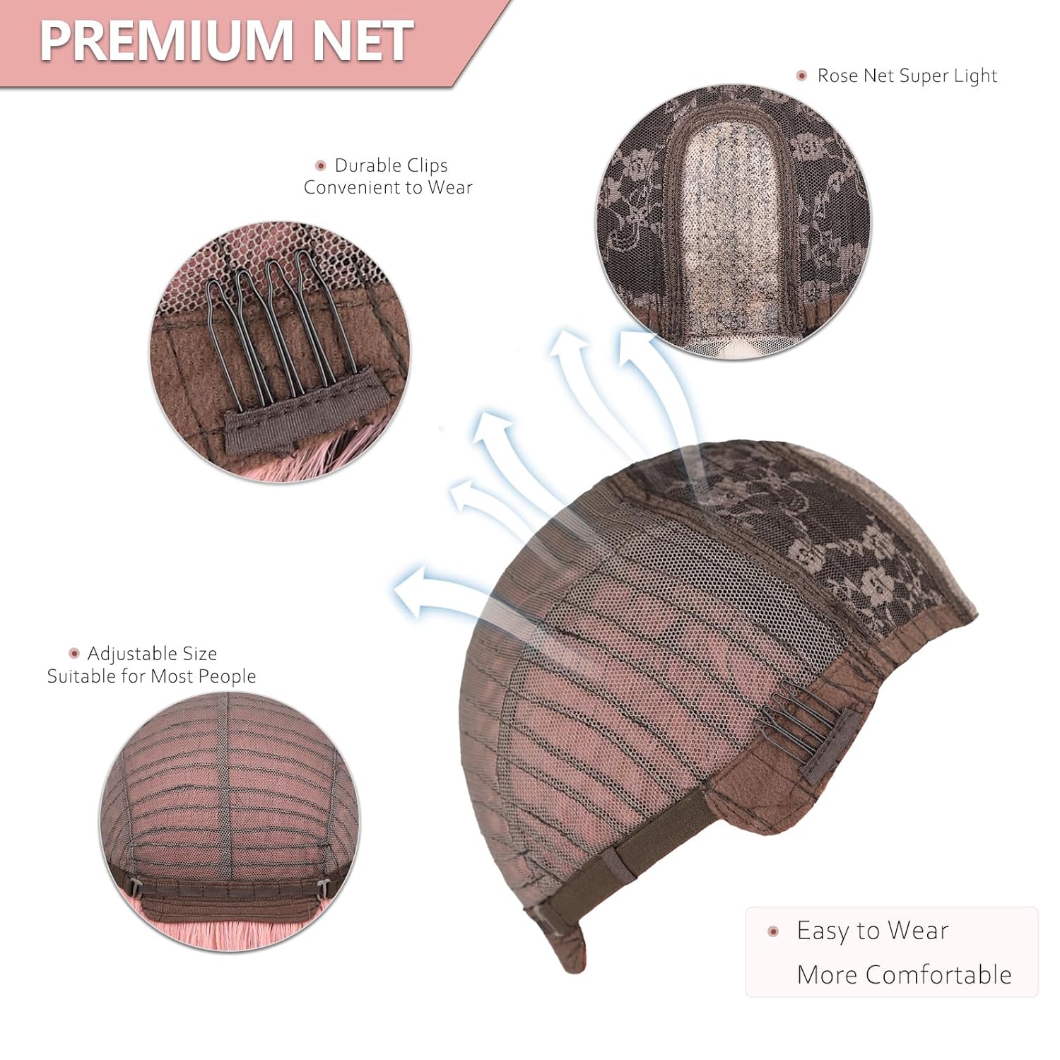 Long Pink Ombre Wavy Wigs Human Hair Mixed Synthetic for Women Middle Part Natural Curly Heat Resistant Lightweight Party Cosplay