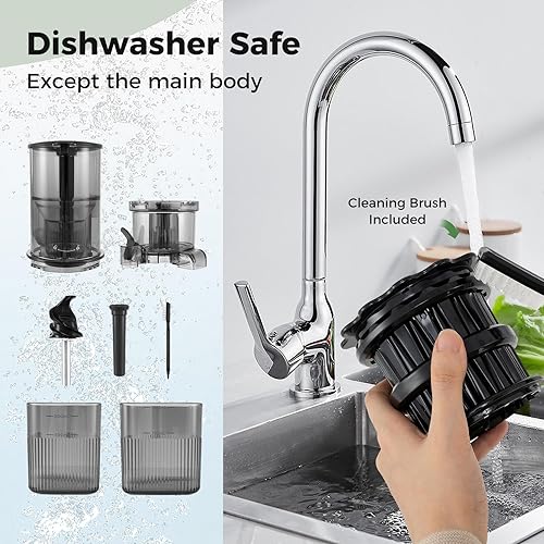 Miniatura 6 de ARLIME Exprimidor de prensa en frío, exprimidor de masticación lenta con canal de alimentación grande de 5.3 pulgadas, extractor de jugo con botón