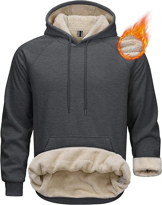 MAGCOMSEN Men's Sherpa Hoodie Heavyweight Fleece Lined Thick Winter Thermal Athletic Sweatshirt with Kangaroo Pocket