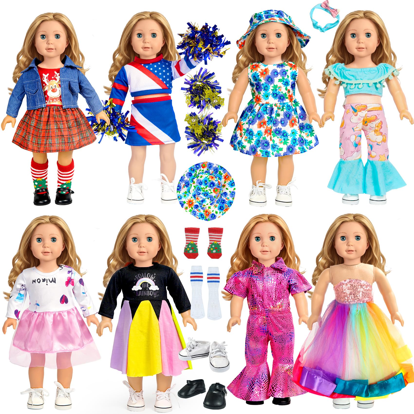 ARTST 18 inch Doll Clothes Accessories American Doll Socks 18 inch Girl Doll Shoes - Compatible with18 Inch Dolls Clothes