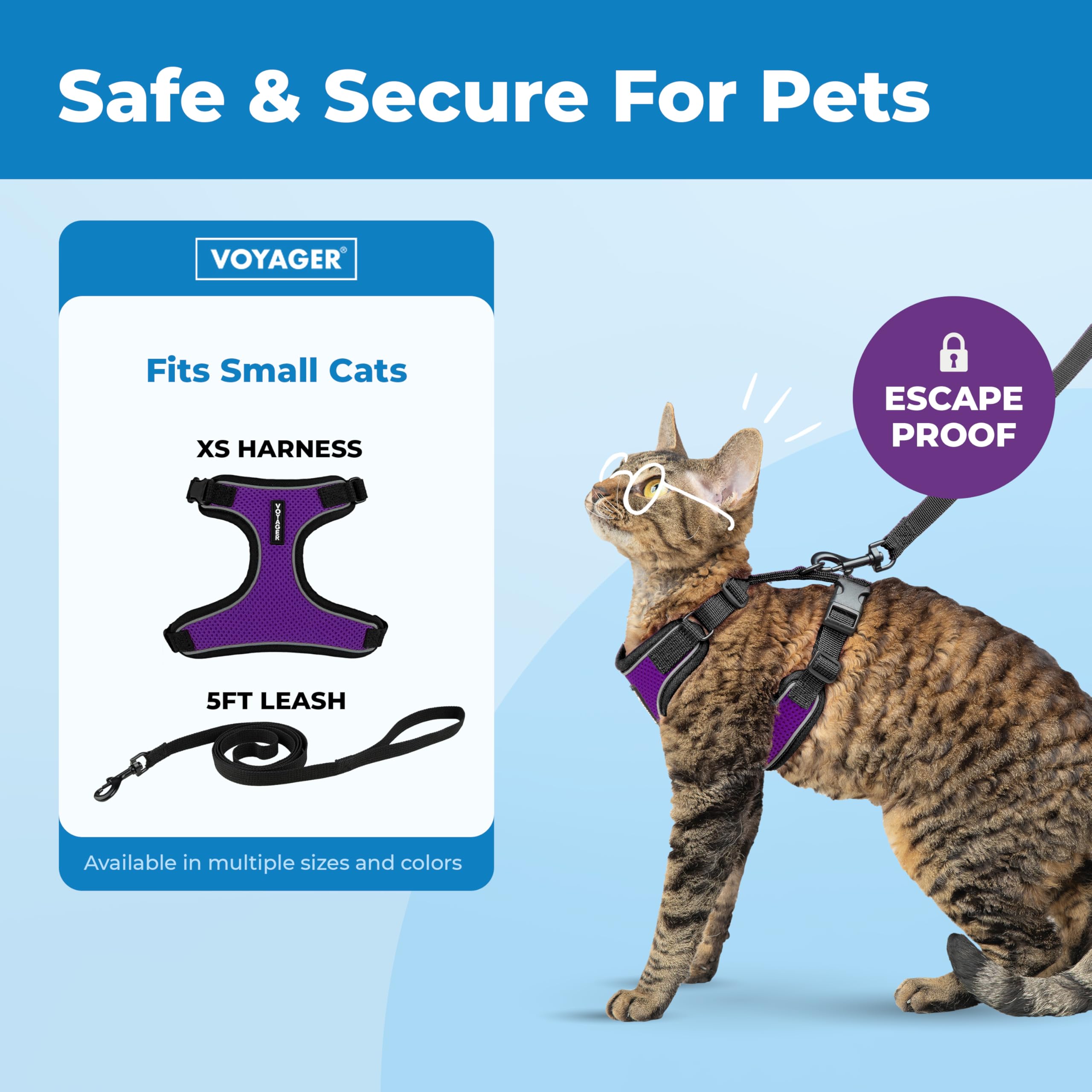 Voyager Escape Proof Cat Harness and Leash Set with Reflective Stitching, Neoprene Handle 5ft - Supports Small, Medium and Large Cats, Kittens for Walking by Best Pet Supplies - Lime, S — view 34