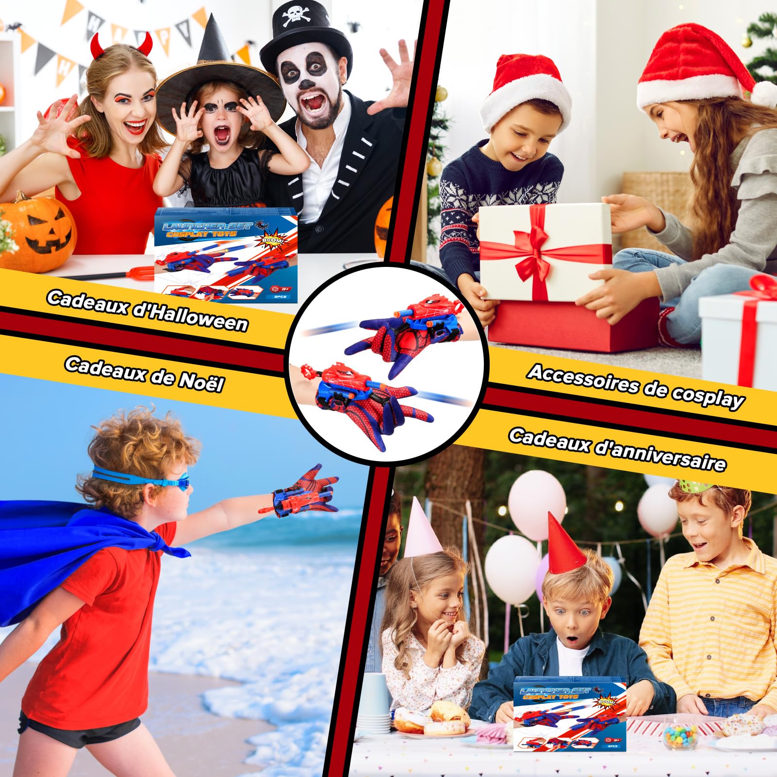 Braxel Jouet Garcon 3 4 5 6 7 Ans, Lot de 2 Lance Toile Jouet Enfant 3-10 Ans Garçon Cadeau Garcon Fille 3-12 Ans Gants Deguisement Enfant Cadeau Paques Jeux Exterieur Enfants
