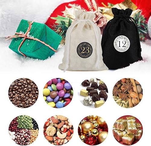 Miniatura 7 de Naler 24 Pieces Christmas Advent Calendar Burlap Bags 2025, 24 Days Countdown Calendar Burlap Gift Bags for DIY Xmas Christmas Home Decorations, 3