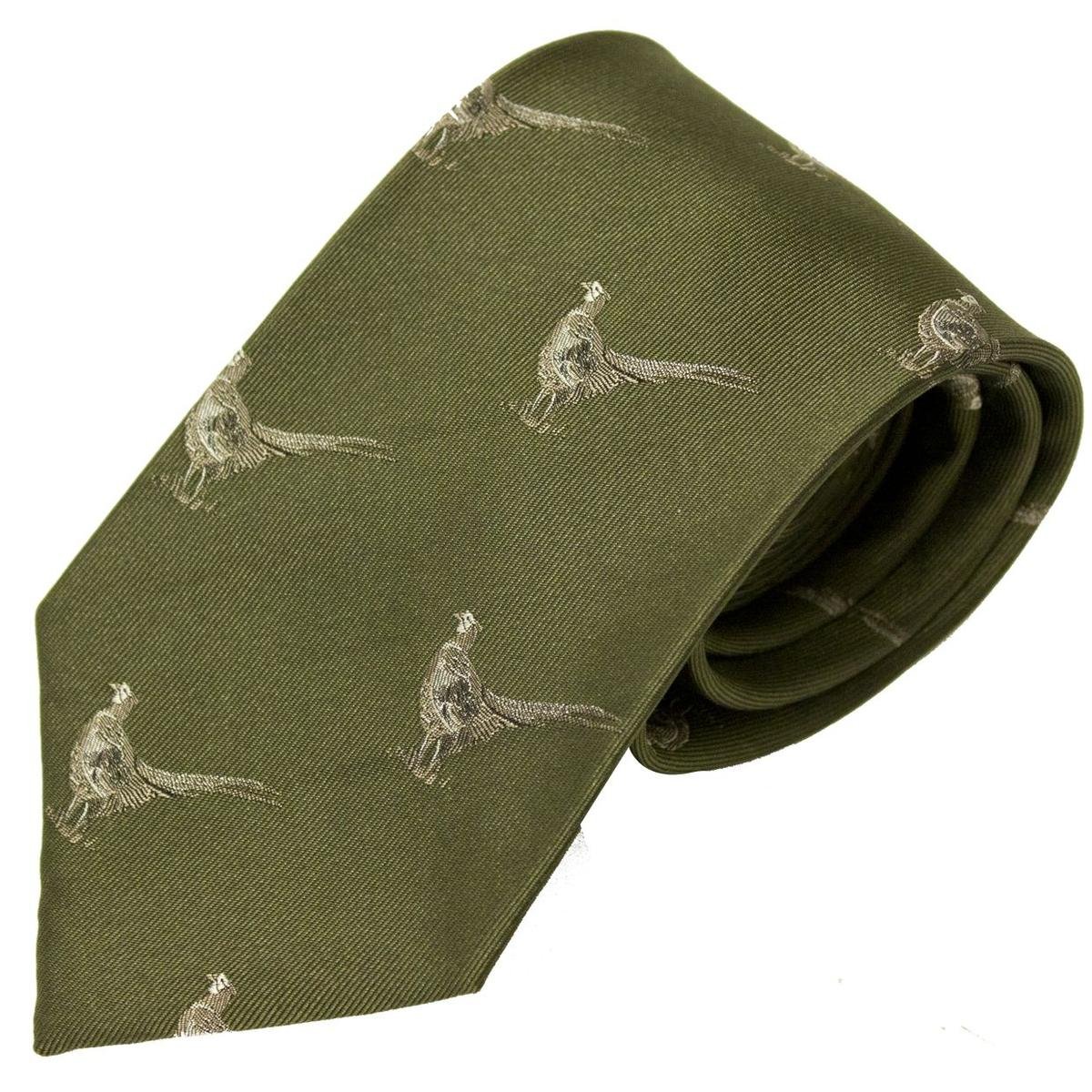 Bisley Pheasants Green Silk Tie - Shooting and hunting