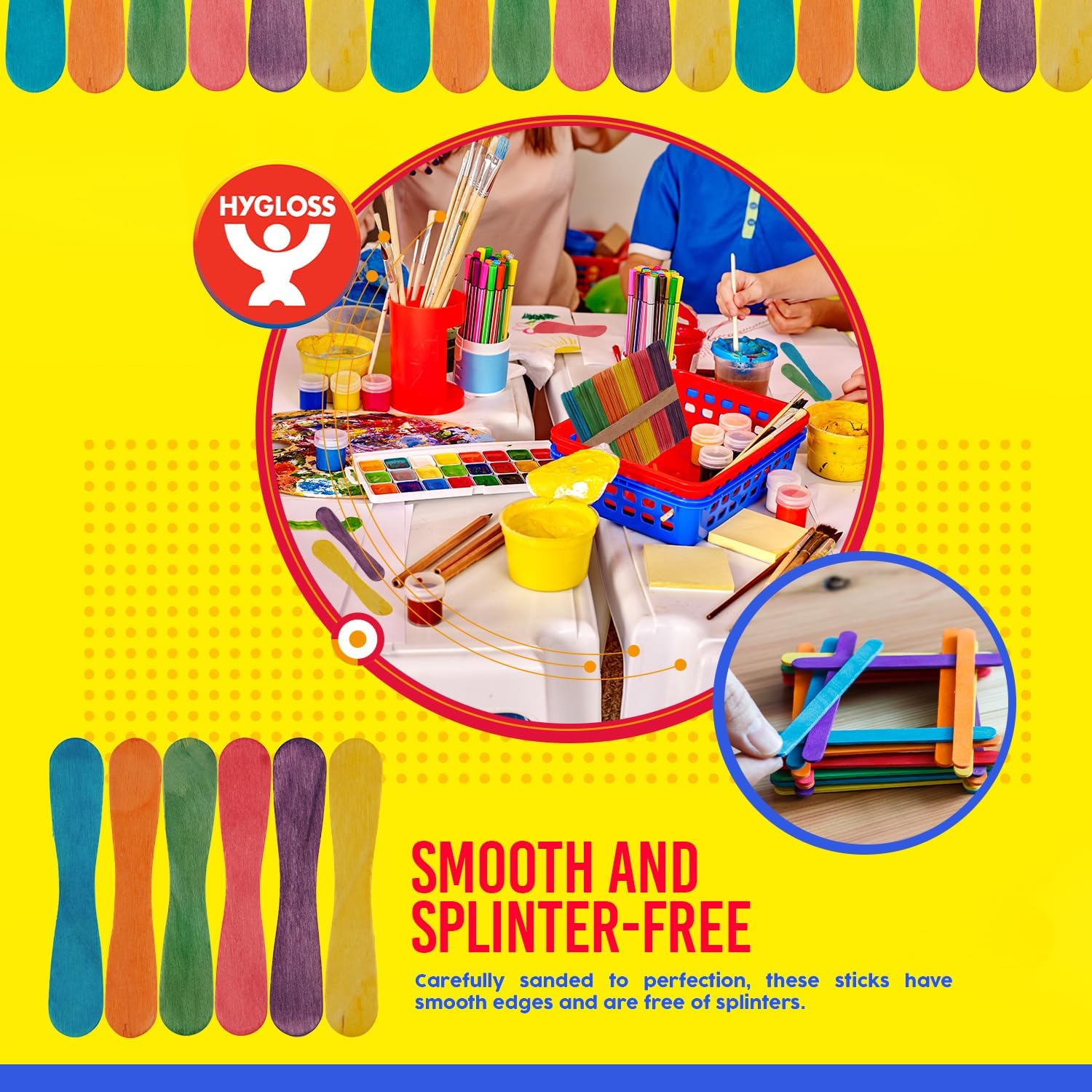 Hygloss Colored Spoon Popsicle Sticks - Vibrant Wooden Craft Sticks – Smooth and Splinter-Free Pop Sticks - Ideal for DIY Projects, Crafting, Games, Home and School Use – 3.75 inches, 100 Count