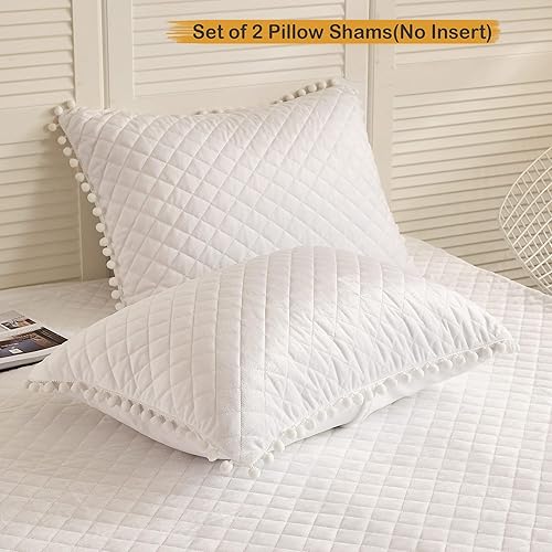 Miniatura 2 de LIFEREVO Juego de 2 fundas de almohada decorativas de terciopelo acolchado con diamantes para cama, con pompones y flecos, fundas de almohada suaves
