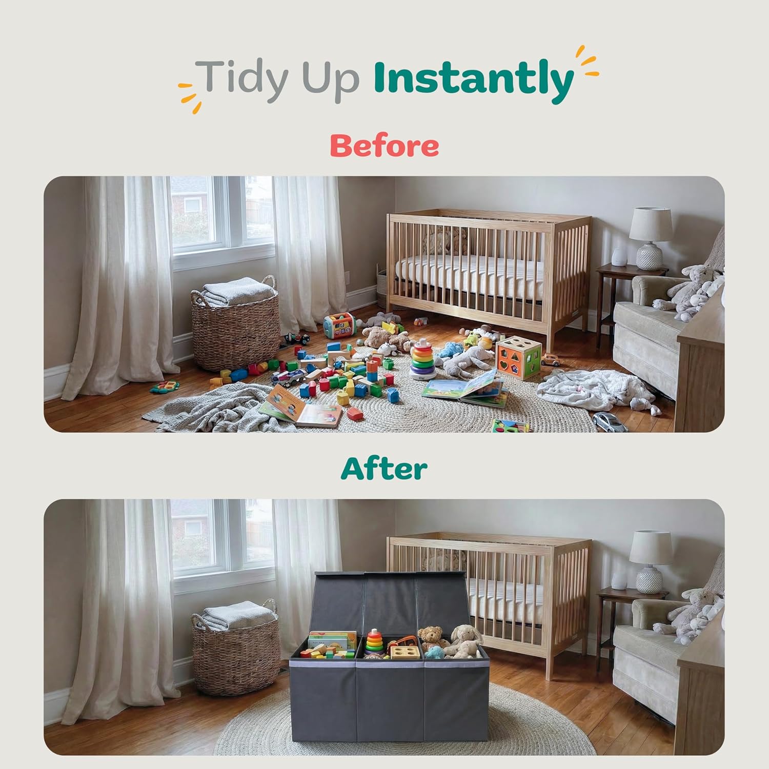 Extra Large Toy Storage Organizer with Lid - Sturdy, Collapsible Toy Chest Storage Box Design - Toys Bin with Dividers for Kids, Nursery, Bedroom, Playroom 37"x16"x14"