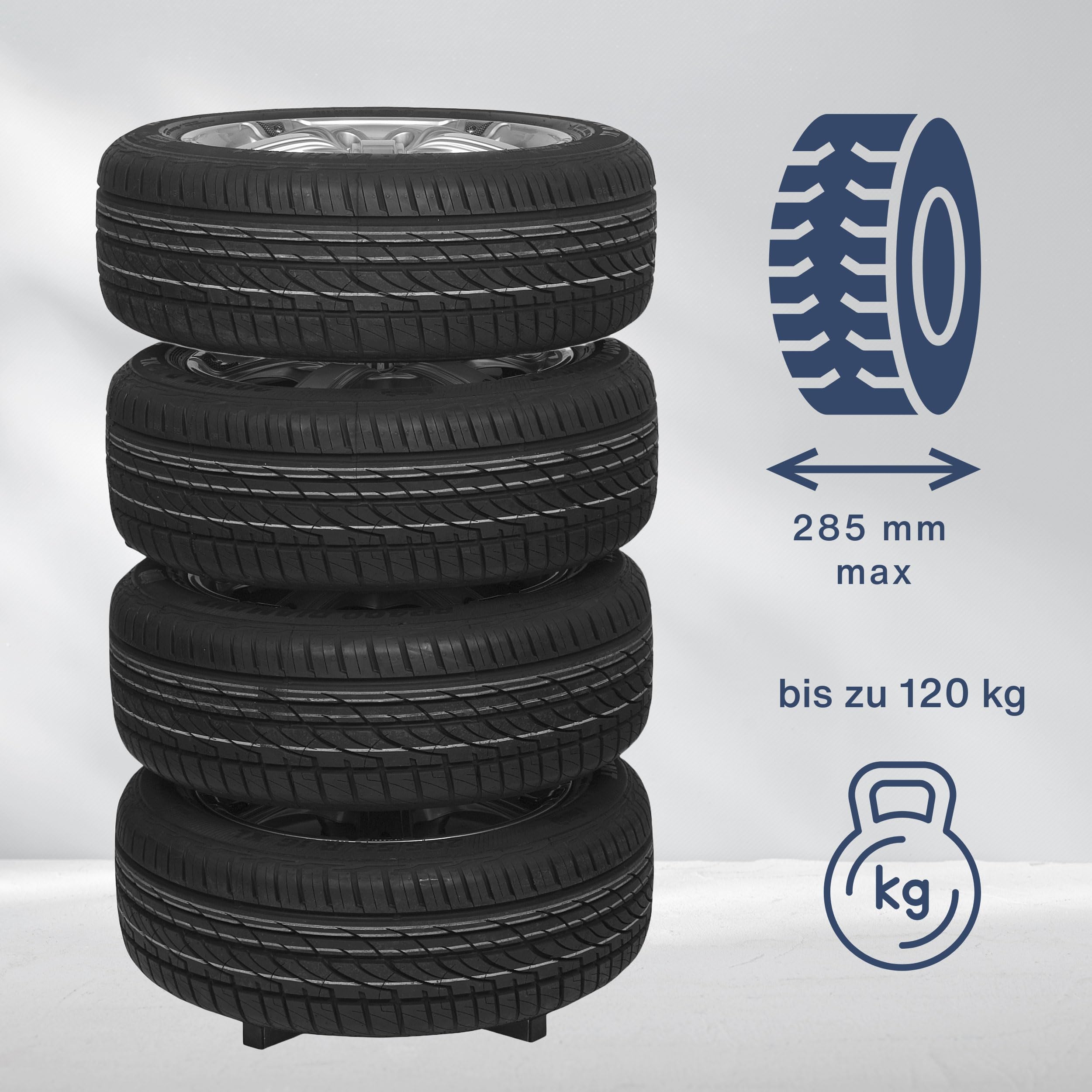 cartrend Reifenständer XL Max. Tragkraft von 120 kg, passend für alle gängigen Felgen und Reifen bis 285 mm schwarz
