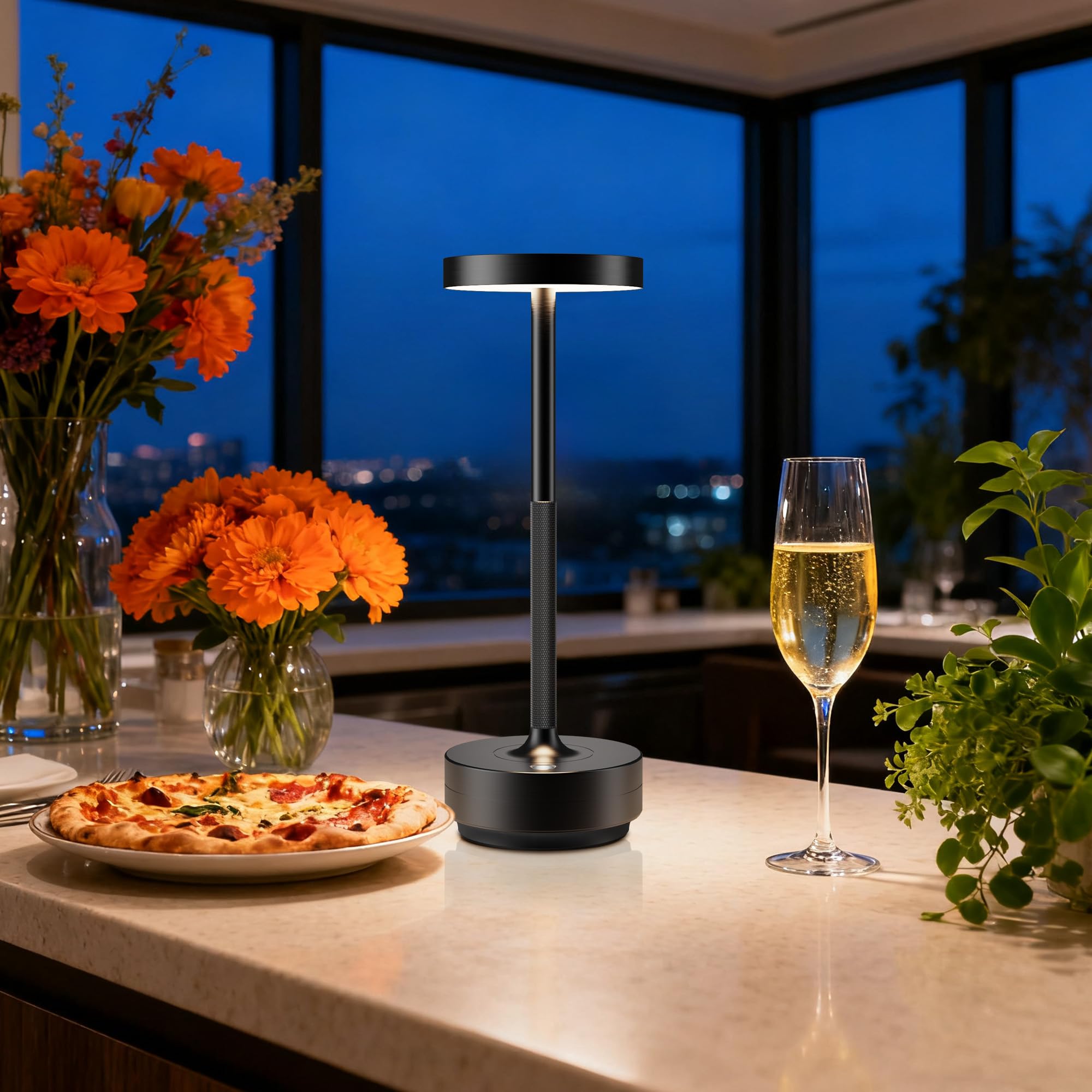 Lámpara de mesa inalámbrica LED recargable regulable 5000 mAh 3 modos de luz uso interior/exterior batería larga duración portátil USB-C lámpara de mesa (negro)