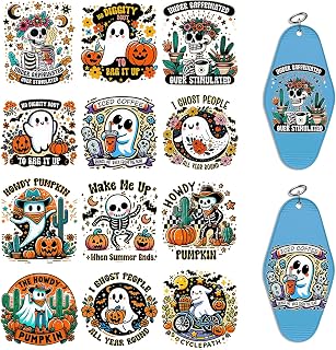 Halloween UV DTF Stickers - 24 Sheets Funny Halloween Cold Transfer Stickers for Motel Keychains, DIY Uvdtf Wraps for Hotel Keychain Blank, Waterproof Rub on Transfers for Crafts