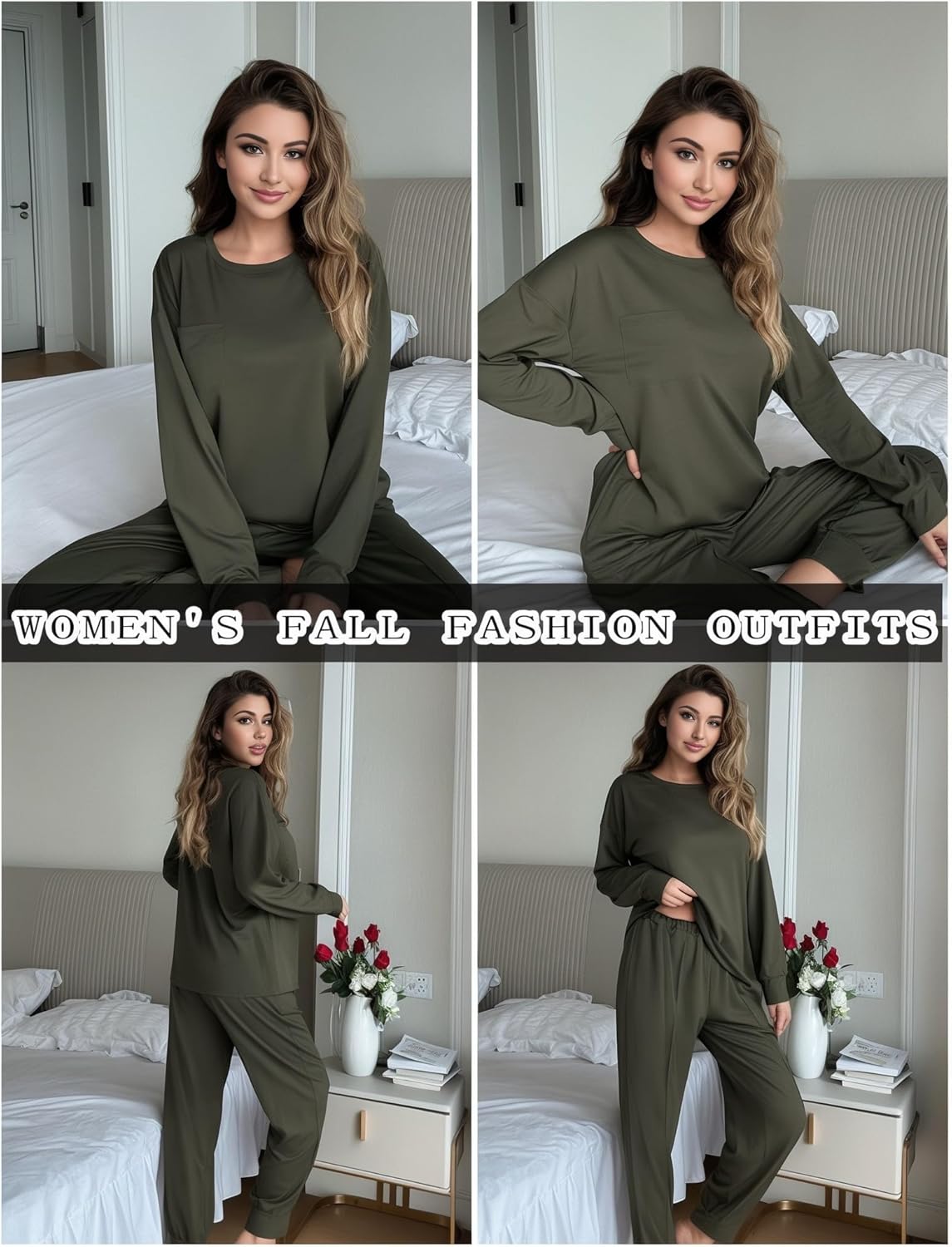 Ekouaer Lounge Sets for Women 2 Piece Jogger Pajama Long Sleeve Pants Loungewear Sweatsuits Casual Matching Outfits - Image 2