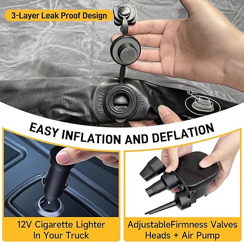 Miniatura 10 de Umbrauto Colchón de aire para cama de camión para camas cortas de camión de 6 a 6.5 pies, colchón inflable con bomba, colchón de aire para camioneta