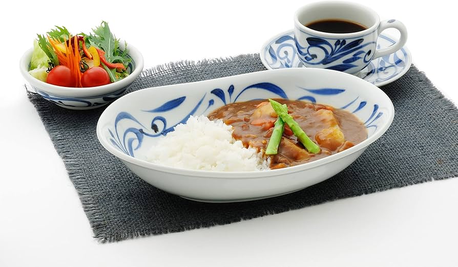 Amazon｜砥部焼 千山(Tobeyaki senzan) カレー皿 ホワイト/ブルー