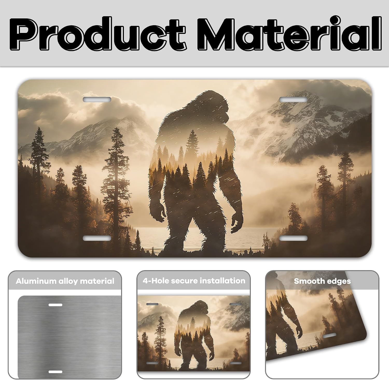 Sasquatch Front License Plate Cover, Aluminum Metal Decorative Vanity Tag, 6x12 Inches 4 Holes Car Decor Accessory for Men & Women (Sasquatch-09)