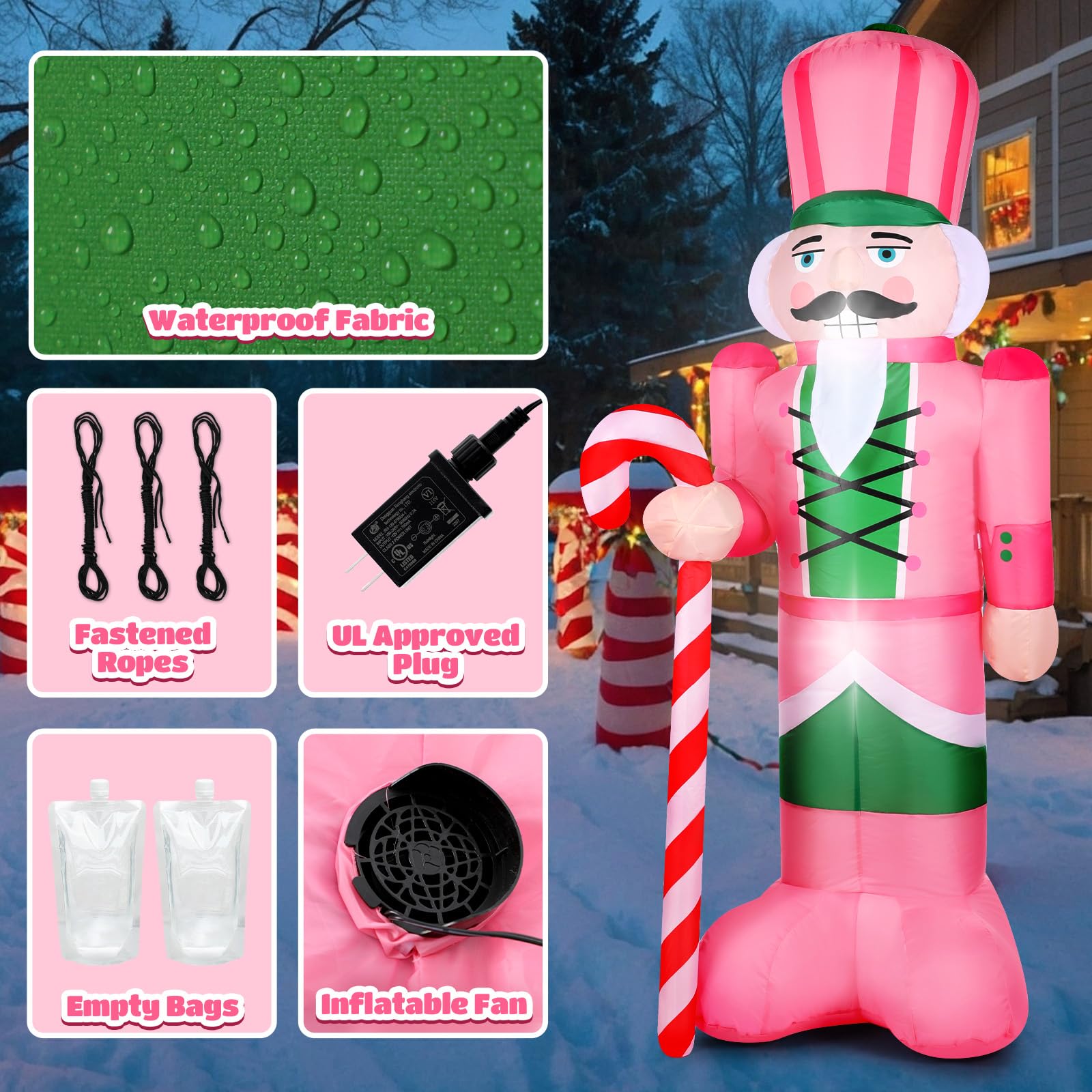 Kitticcino 5.6FT Inflatable Outdoor Decorations Blow Up Pink Christmas Tree with Santa Star Colorful Candy Built-in LED Lights Xmas Yard Garden Lawn Outdoor Indoor Holiday Party Decor: Nutcracker